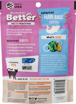 Because It's Better Advanced Hair Ball Protein Bites Cat Treats, Real Tuna Strips - 2.8 Oz. Pouch - 2.8 OZ - Image 5