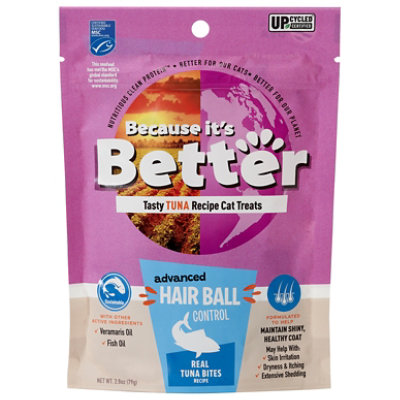 Because It's Better Advanced Hair Ball Protein Bites Cat Treats, Real Tuna Strips - 2.8 Oz. Pouch - 2.8 OZ - Image 2