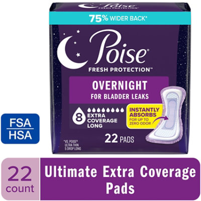 Poise Overnight Incontinence Pads 8 Drop Absorbency Incontinence Pads - 22 Count - Image 1