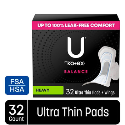 U by Kotex Balance Heavy Ultra Thin Pads with Wings - 32 Count - Image 2