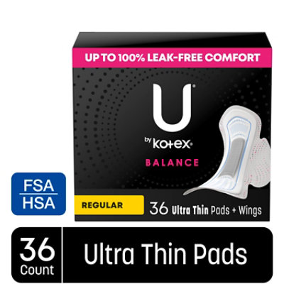 U by Kotex Balance Regular Ultra Thin Pads with Wings - 36 Count - Image 1