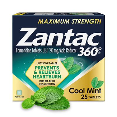 Zantac 360 Maximum Strength Cool Mint 20mg Tablets - 25 Count - Image 1