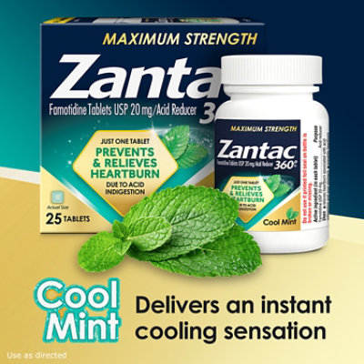 Zantac 360 Maximum Strength Cool Mint 20mg Tablets - 25 Count - Image 3