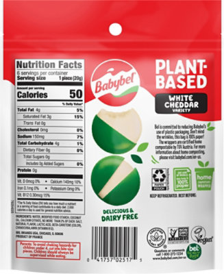 Babybel Plant-Based Vegan Snack Cheese Alternative White Cheddar 6 Count - 4.23 Oz - Image 7