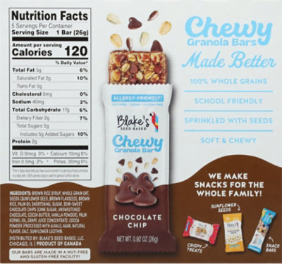 Blakes Seed Based Bars Chewy Chocoalte Chip 5ct - 4.6 OZ - Image 6