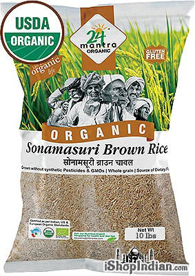 24 Mantra Organic Brown Sona Masoori Rice - 10 lbs bag - Image 1