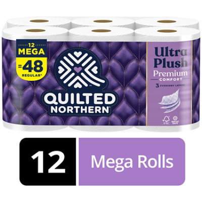 Quilted Northern Bathroom Tissue, Unscented, Mega Rolls, 2 Ply 12 Ea, Bath  Tissue