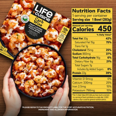 LIFE CUISINE Meat Lovers Cauliflower Pizza Frozen Meal Bowl - 10 Oz - Image 3