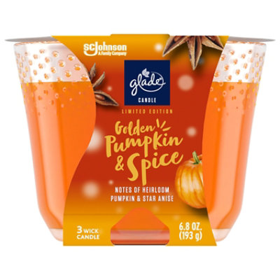 Glade Golden Pumpkin And Spice Fragrance Candle Infused With Essential Oil 3 Wick Candle -  6.8 Oz - Image 1