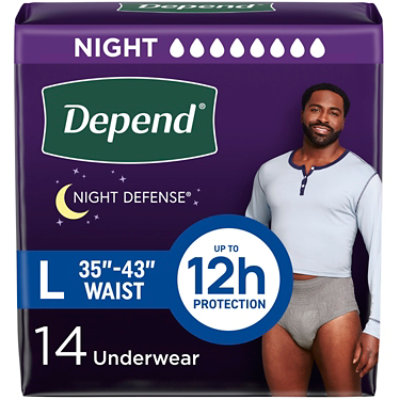 Depend Night Defense Adult Large Grey Absorbency Incontinence Underwear - 14 Count - Image 1