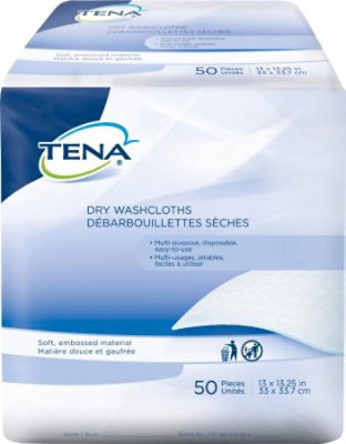 TENA Dry Washcloths, Disposable, White, 13" x 13-1/4", 1 Count - Image 1