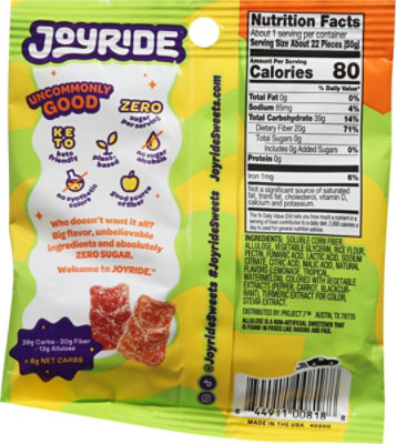 Joyride Gummies Sour Fruit Zero Sugar - 1.8 OZ - Image 6