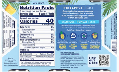 Dole Light Pineapple Juice 6-6fz - 6-6 FZ - Image 6