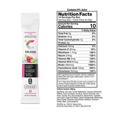Celsius Dragonfruit Lime Energy Sticks 14 Ct - EA - Image 3