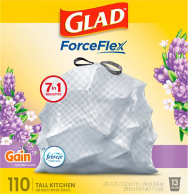 Glad ForceFlex Tall Kitchen Drawstring Trash Bags 13 Gallon Gain Lavender with Febreze - 110 Count - Image 6