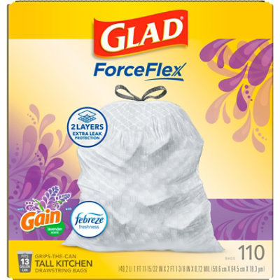 Glad ForceFlex Tall Kitchen Drawstring Trash Bags 13 Gallon Gain Lavender with Febreze - 110 Count - Image 2