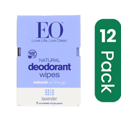 EO Products - Deodorant Wipes - Lavender - 6 count (Pack of 12) - Image 1