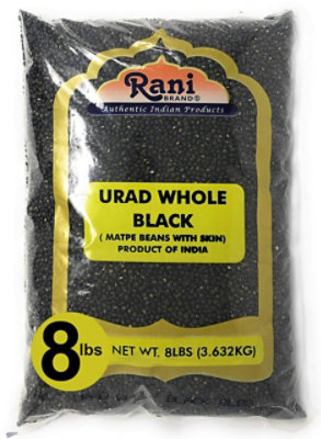 Rani Brand Authentic Indian Products - Urad Whole Black (Matpe Beans w/Skin) - 128oz (8lbs) 3.63kg - Image 1