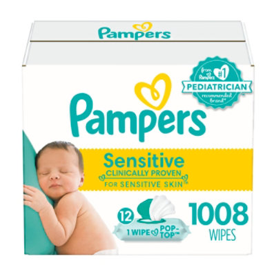 Pampers Baby Wipes Sensitive Perfume Free 12x Pop-top Packs 1008 Count - 1008 CT - Image 1