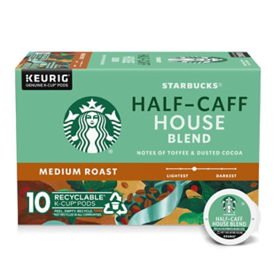 Starbucks Half Caffeine House Blend Kcup Pods Box 10 Count - 4 Oz - Image 1