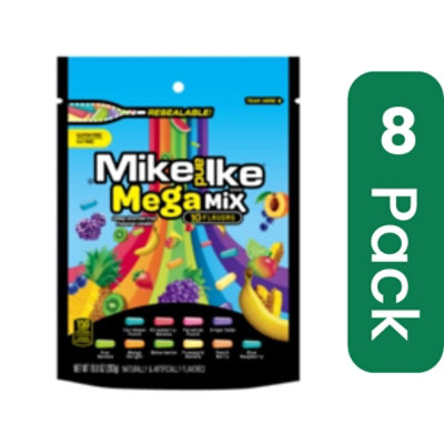 Mike and Ike Mega Mix Chewy Candy - 10 Ounce Stand Up Bag (Pack of 8) - Image 1