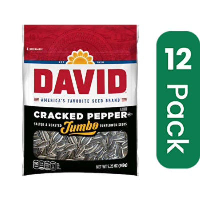 Davids Sunflower Seeds - Cracked Pepper Jumbo - 12 Packs Total (5.25 oz Per Pack) - Image 1