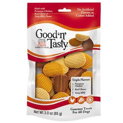 Good 'n' Tasty Triple Flavor Wavy Chips Gourmet Treats for All Dogs Bag - 3 Oz - Image 1