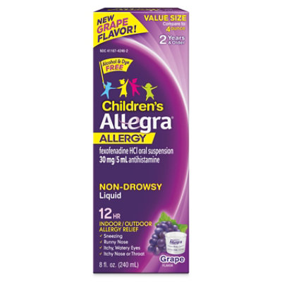 Allegra Childrens Gramsape Flavor 30mg 12hr Relief Oral Suspension Liquid - 8 Fl. Oz. - Image 1