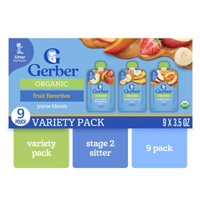 Gerber 2nd Foods Organic Baby Food Variety Pack Fruit And Veggie Favorites Pouches - 9-3.5 Oz - Image 1