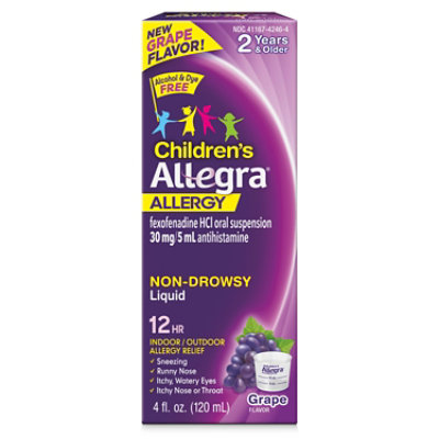 Allegra Childrens Grape Flavor 30mg 12 Hour Relief Oral Suspension Liquid - 4 Oz - Image 1