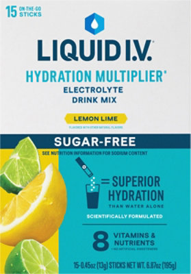 Liquid I.V. Sugar Free Hydration Multiplier Lemon Lime Electrolyte Powder Drink Mix - 15 Count - Image 2