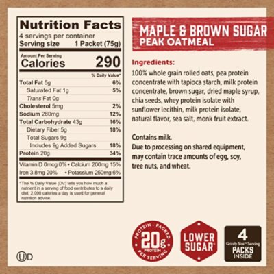 Kodiak PEAK Maple Brown Sugar Instant Oatmeal Packets Box - 10.58 Oz - Image 6