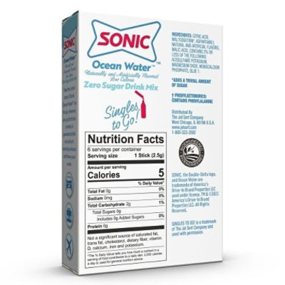 Sonic Ocean Water Singles To Go Drink Mix - 12 Packs Total (6 Sticks Per Pack) - Image 2