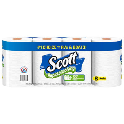 Scott Rapid Dissolving Double Roll Bath Tissue - 8 Rolls - Image 1