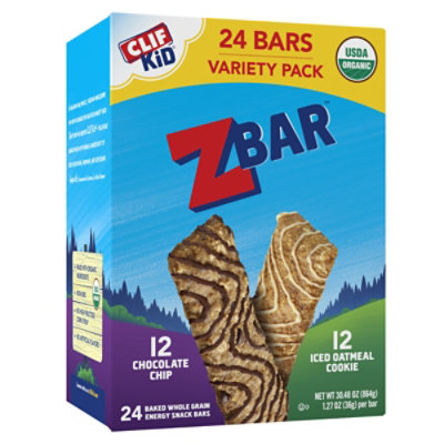 CLIF Kid Zbar Chocolate Chip and Iced Oatmeal Cookie Organic Snack Bars Variety Pack - 24-30.48 Oz - Image 1