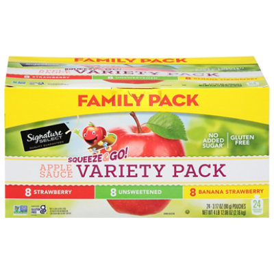 Signature SELECT Variety Apple Sauce Pouch Family Pack 24 Count - 3.17 Oz