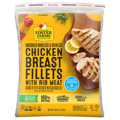 Foster Farms Chicken Breast Fillets With Rib Meat Boneless Skinless - 40 Oz - Image 1