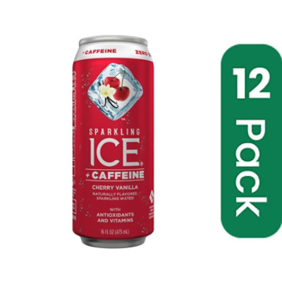 Sparkling Ice Plus Caffeine Cherry Vanilla Naturally Flavored Sparkling Water with Antioxidants and Vitamins - 16 Fluid Ounce (Pack of 12) - Image 1