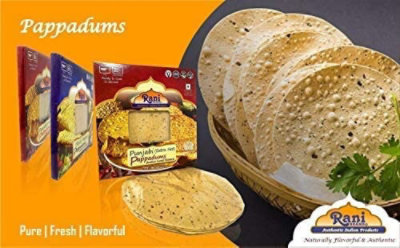 Rani Authentic Indian Brand - Pappadums (Indian Lentil Wafer Snack) Green Chilli Papad 7oz (200g) Approximately 15pc, 7 inches - Image 2