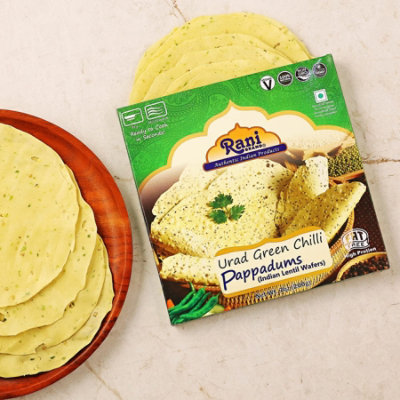 Rani Authentic Indian Brand - Pappadums (Indian Lentil Wafer Snack) Green Chilli Papad 7oz (200g) Approximately 15pc, 7 inches - Image 4
