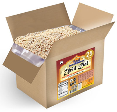 Rani Authentic Indian Brand - Urid/Urad Dal (Split Matpe Beans Skinless) Indian Lentils 400oz (25lbs) 11.36kg Bulk Box - Image 1