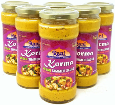 Rani Authentic Indian Brand - Korma Vegan Simmer Sauce (Rich Coconut, Onion, Garlic & Spices) 14oz (400g) Glass Jar (Pack of 5 +1 FREE) - Image 1
