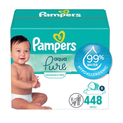 Pampers Aqua Pure Sensitive Baby Wipes 8 Pop Top - 448 Count - Image 1