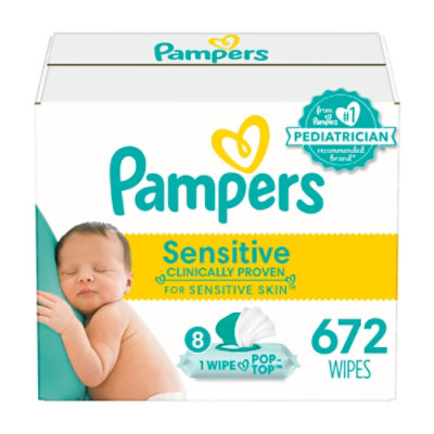 Pampers Baby Wipes Sensitive Perfume Free 12 Pop Top Packs - 672 Count - Image 1