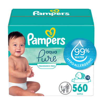 Pampers Aqua Pure Sensitive Baby Wipes 10 Pop Top - 560 Count - Image 1