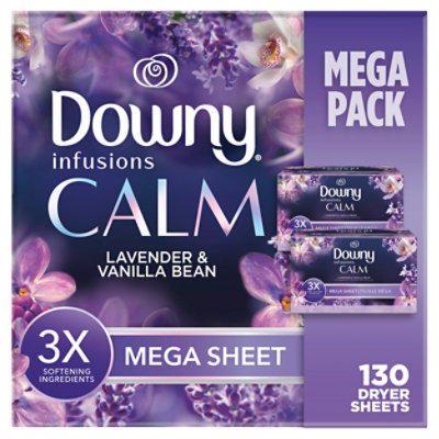 Downy Infusions Calm Mega Lavender & Vanilla Bean Dryer Sheets Fabric Softener Box - 130 Count - Image 1