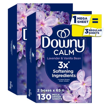 Downy Infusions Calm Mega Lavender & Vanilla Bean Dryer Sheets Fabric Softener Box - 130 Count - Image 2