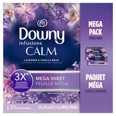 Downy Infusions Calm Mega Lavender & Vanilla Bean Dryer Sheets Fabric Softener Box - 130 Count - Image 6