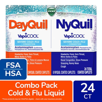 Vicks Dayquil And Nyquil Vapocool Severe Cold Flu And Congestion Medicine 24 Caplets Menthol Maximum - 24 CT - Image 1