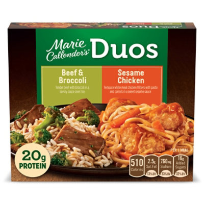 Marie Callender's Duos, Beef & Broccoli & Sesame Chicken, Frozen Meal, 14 Oz - 14 OZ - Image 1